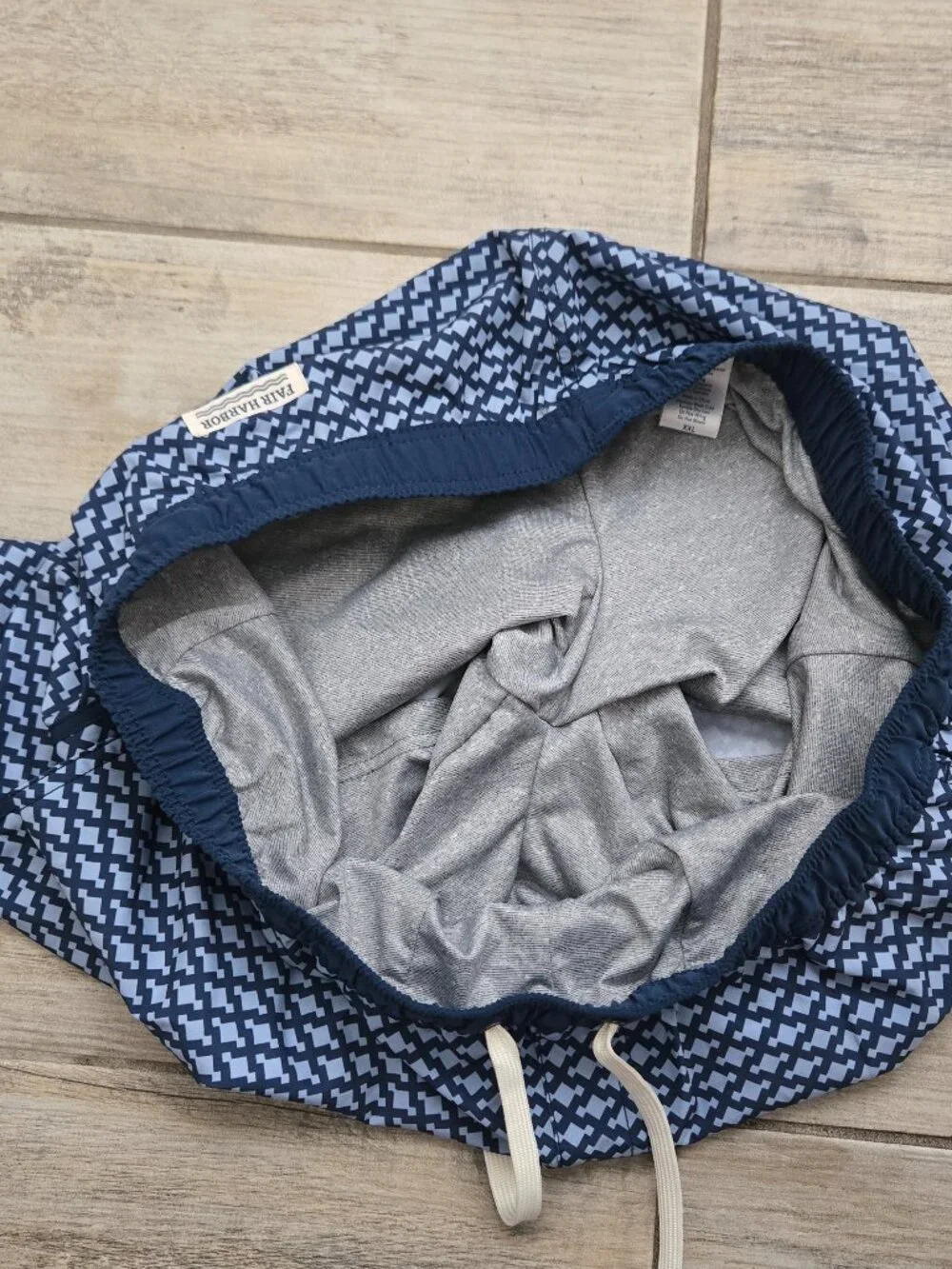 Fair Harbor Lined Swim Trunks Mens Geo Pattern Outer Drawstring Mesh Pockets XXL